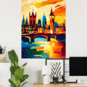 Levendige skyline van Londen in Abstracte Fauvisti Poster (Thuiskantoor)