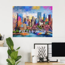 Levendige skyline van Pittsburgh, kleurrijke stede
