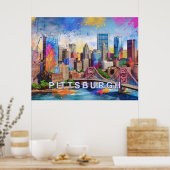 Levendige skyline van Pittsburgh, kleurrijke stede Poster (Keuken)