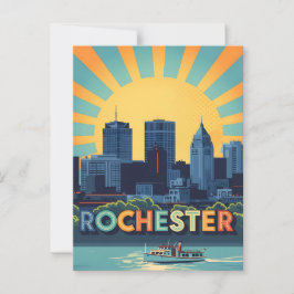 Levendige skyline van Rochester bij zonsondergang Briefkaart