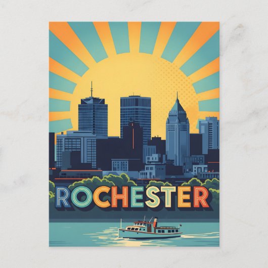 Levendige skyline van Rochester bij zonsondergang Briefkaart (Voorkant)