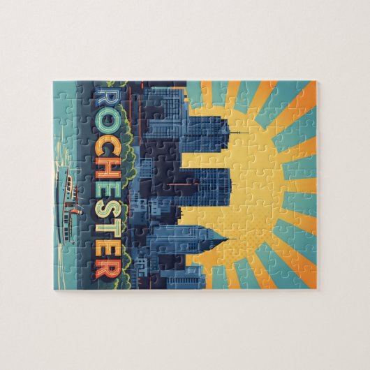 Levendige skyline van Rochester bij zonsondergang Legpuzzel (Horizontaal)