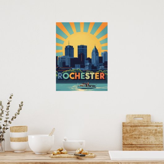 Levendige skyline van Rochester bij zonsondergang Poster (Keuken)