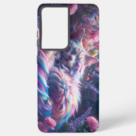 Levendige Slaapkat met Bloemen Achtergrond – Digi Samsung Galaxy Hoesje