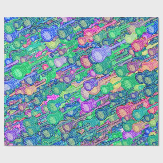 Levendige snaren gitaar motief tekening patroon cadeaupapier (Vlak)