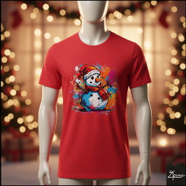 Levendige Sneeuwman Kerstman Sjaal Verfspatten T-shirt