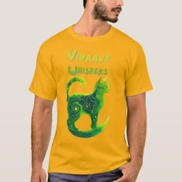Levendige snorharen: lichtgroene en gele kattenkun t-shirt