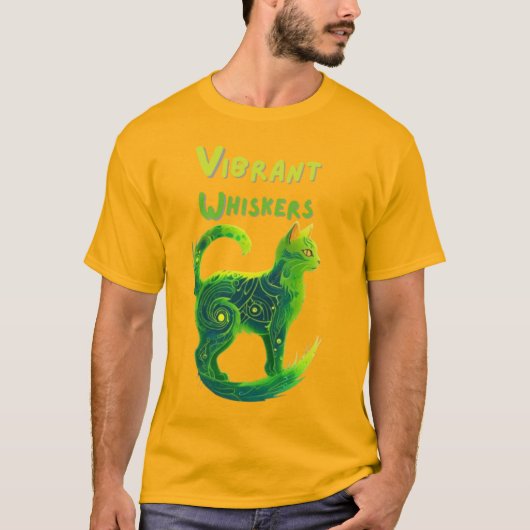 Levendige snorharen: lichtgroene en gele kattenkun t-shirt (Voorkant)