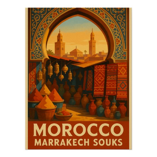 Levendige Souks van Marrakech, Marokko Perfect Poster (Voorkant)
