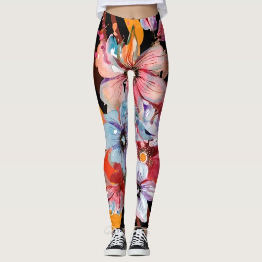 Levendige " Spark" Legins in een Multi Flowers Leggings (Voorkant)