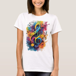 Levendige spatten van kleur samenvoegen muzikale s t-shirt