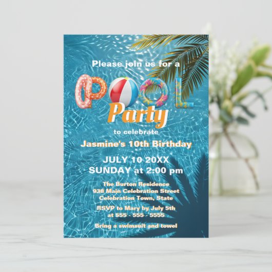 Levendige Speelse Zomer Fun Tropical Pool Party Kaart (Staand voorkant)