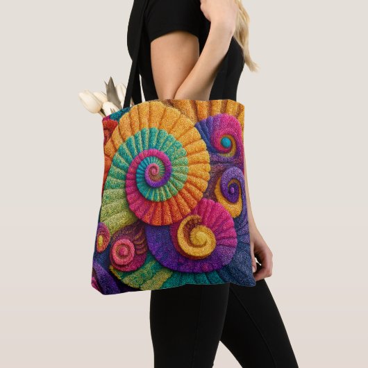 Levendige spiraal abstracte patronen tote bag (Dichtbij)
