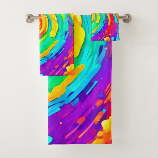 Levendige Spiral Splash Kleuren Kunst Bad Handdoek (Insitu)