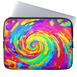 Levendige Spiral Splash Kleuren Kunst Laptop Sleeve