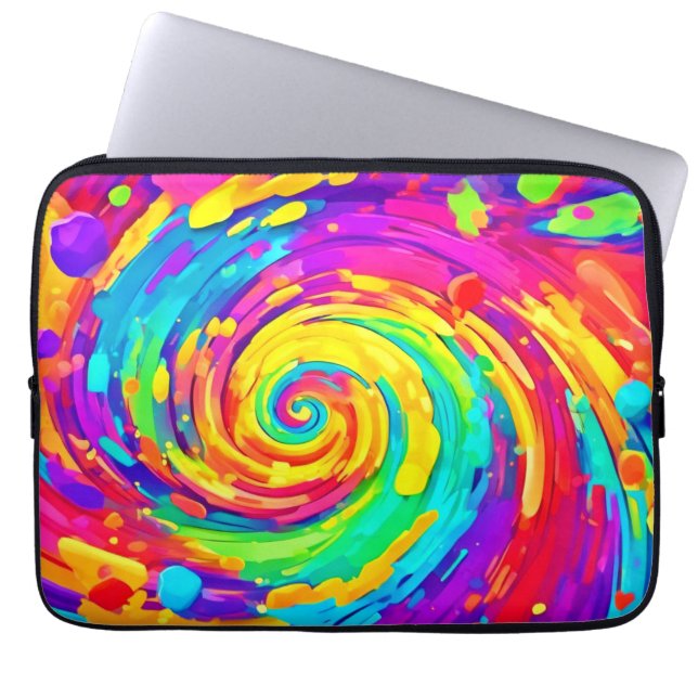 Levendige Spiral Splash Kleuren Kunst Laptop Sleeve (Voorkant)