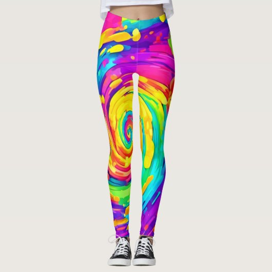Levendige Spiral Splash Kleuren Kunst Leggings (Voorkant)