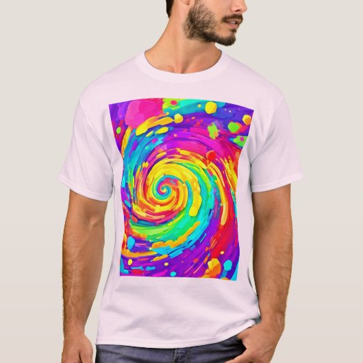 Levendige Spiral Splash Kleuren Kunst T-shirt (Voorkant)