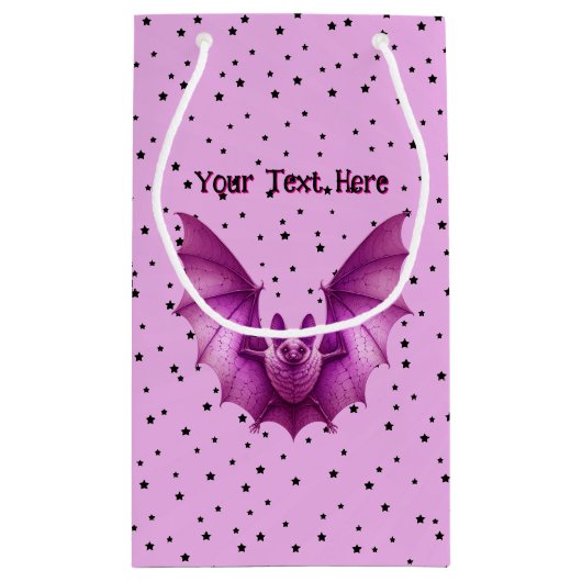 Levendige Spooky Pink Flying Bat Black Stars Klein Cadeauzakje (Achterkant)