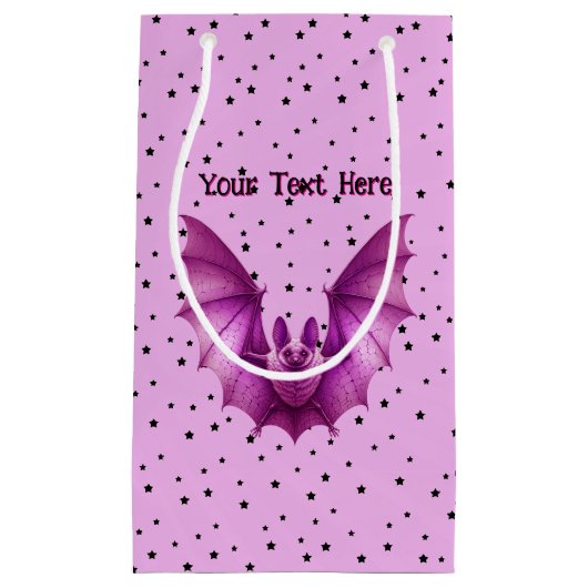 Levendige Spooky Pink Flying Bat Black Stars Klein Cadeauzakje (Voorkant)