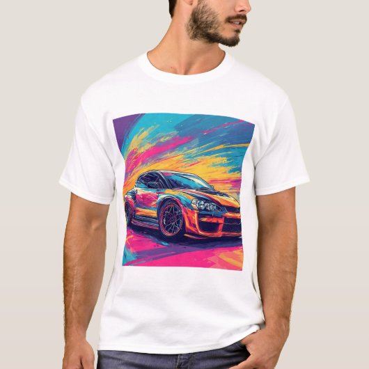 Levendige sportwagen in een dynamische Abstracte k T-shirt (Voorkant)