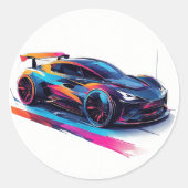 Levendige sportwagen ronde sticker (Voorkant)