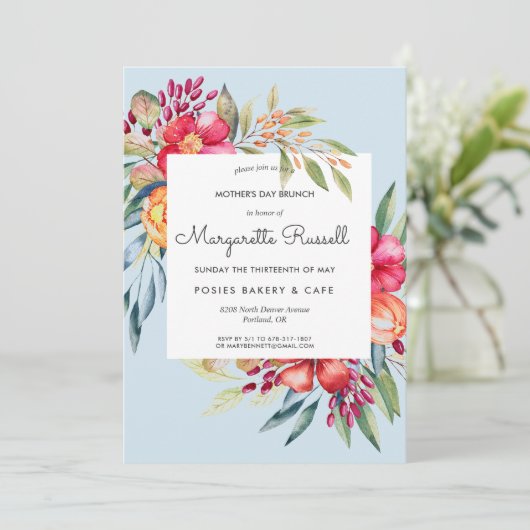 Levendige Spring Floral Moederdag Brunch Kaart (Staand voorkant)