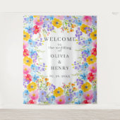 Levendige Spring Waterverf Bloemen Welkom bruiloft Wandkleed (Voorkant)
