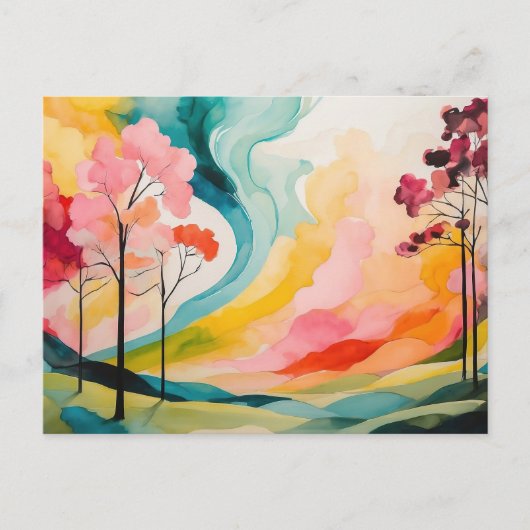 Levendige Springtime Abstracte Waterverf Briefkaart (Voorkant)