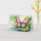 Levendige Springtime Butterfly Happy Birthday Kaart (Gele Bloem)