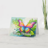 Levendige Springtime Butterfly Happy Birthday Kaart (Voorkant)