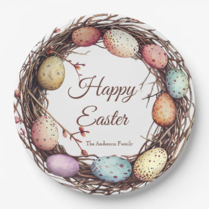 Levendige Springtime Egg Nest Paasbrunch Papieren Bordje