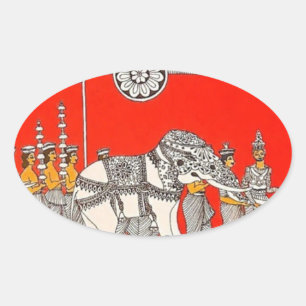 Levendige Sri Lankaanse Witte Olifant Kunst Ovale Sticker
