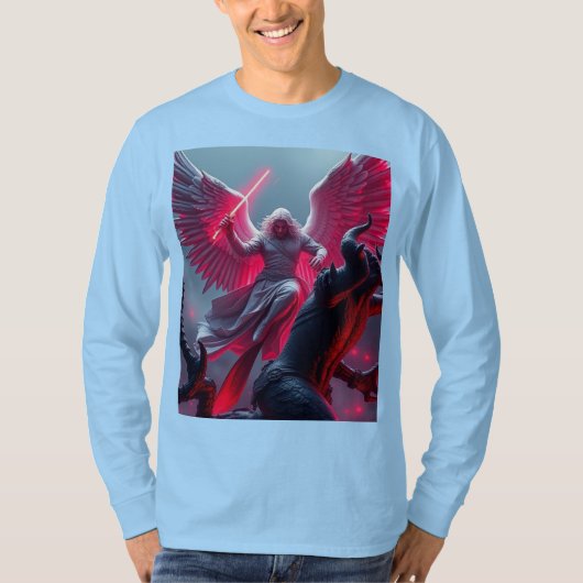 Levendige St Michael Aartsengel Lange Mouw Mannen  T-shirt (Voorkant)