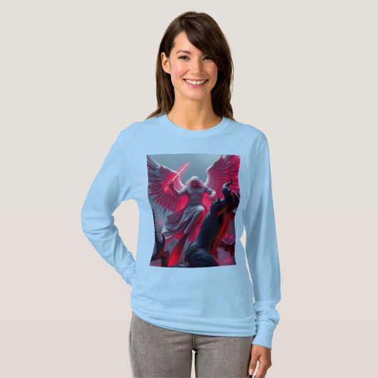 Levendige St Michael Archangel vrouwen met lange m T-shirt (Voorkant volledig)