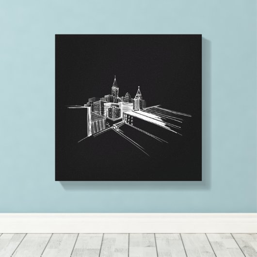 Levendige Stadsbrug Uniek Modern Zwart-Wit Canvas Afdruk (Insitu (Houten vloer))