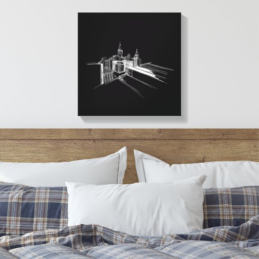 Levendige Stadsbrug Uniek Modern Zwart-Wit Canvas Afdruk (Insitu (Slaapkamer))