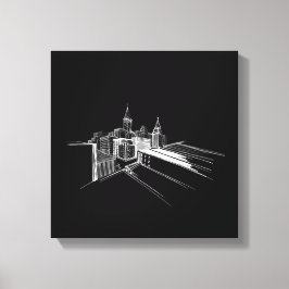 Levendige Stadsbrug Uniek Modern Zwart-Wit Canvas Afdruk