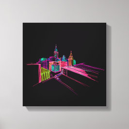 Levendige stadsbrug Unieke Moderne Canvas Afdruk