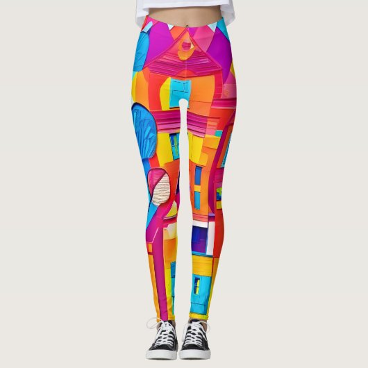 Levendige stadslandschap droomlandschap kunst leggings (Voorkant)
