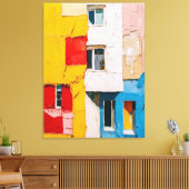 Levendige stadsramen – Abstract olieverfschilderij Canvas Afdruk (Insitu (Woonkamer))