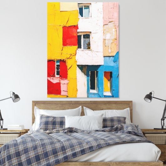 Levendige stadsramen – Abstract olieverfschilderij Canvas Afdruk (Insitu (Slaapkamer))