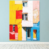 Levendige stadsramen – Abstract olieverfschilderij Canvas Afdruk (Insitu (Houten vloer))