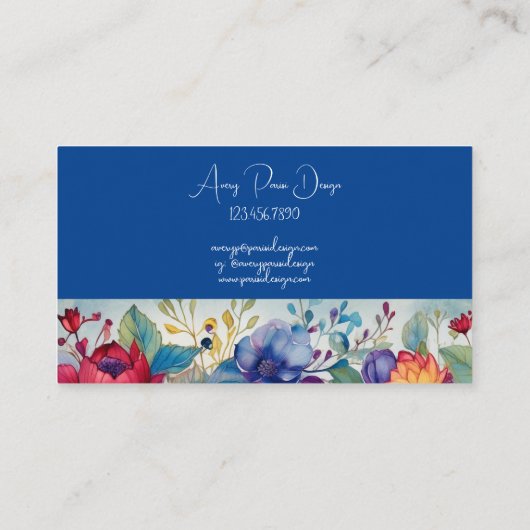 Levendige  Standaard Waterverf Bloemen Visitekaartje (Achterkant)