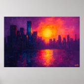 Levendige Stedelijke Zonsondergang Fauvistische Ca Poster (Voorkant)
