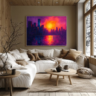 Levendige Stedelijke Zonsondergang Fauvistische Ca Poster