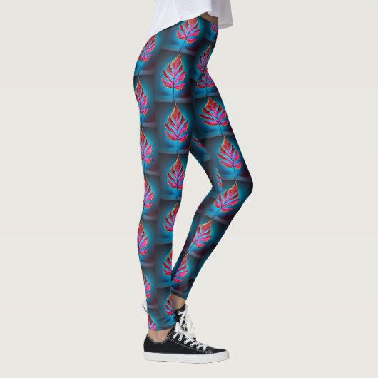 Levendige Sterke Rood & Blauw Neon Design Leggings (Rechts)
