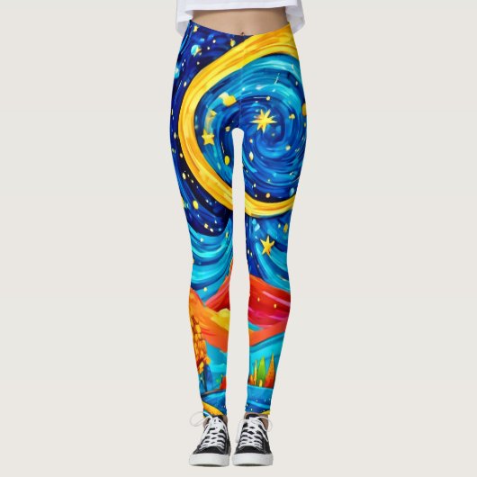 Levendige Sterrennacht stijl kunst Leggings (Voorkant)