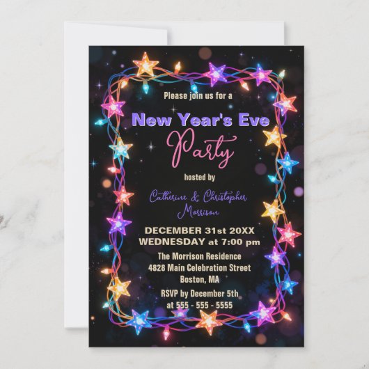 Levendige Sterrenstring Lights Oudejaarsavond Part Kaart (Voorkant)