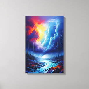 Levendige Stormy Sky Abstracte River Landscape Art Canvas Afdruk